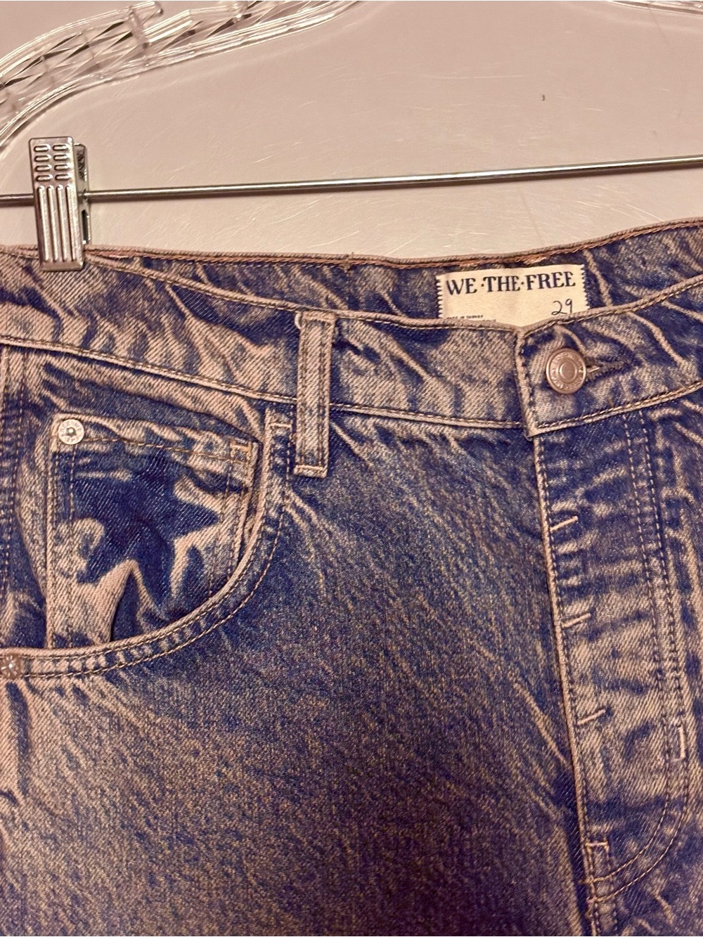 NEW Free People x WTF Good Luck Shadow Patch Barrel Jeans -Dark Wash w/ Stars ⭐️ - Picture 10 of 16